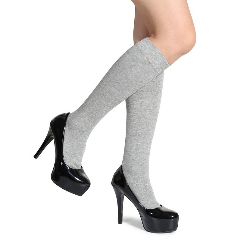 Leotruny 3 Pairs Women's Knee High Socks Cotton Opaque socks(C03-3 Pairs Gray) - Image 4